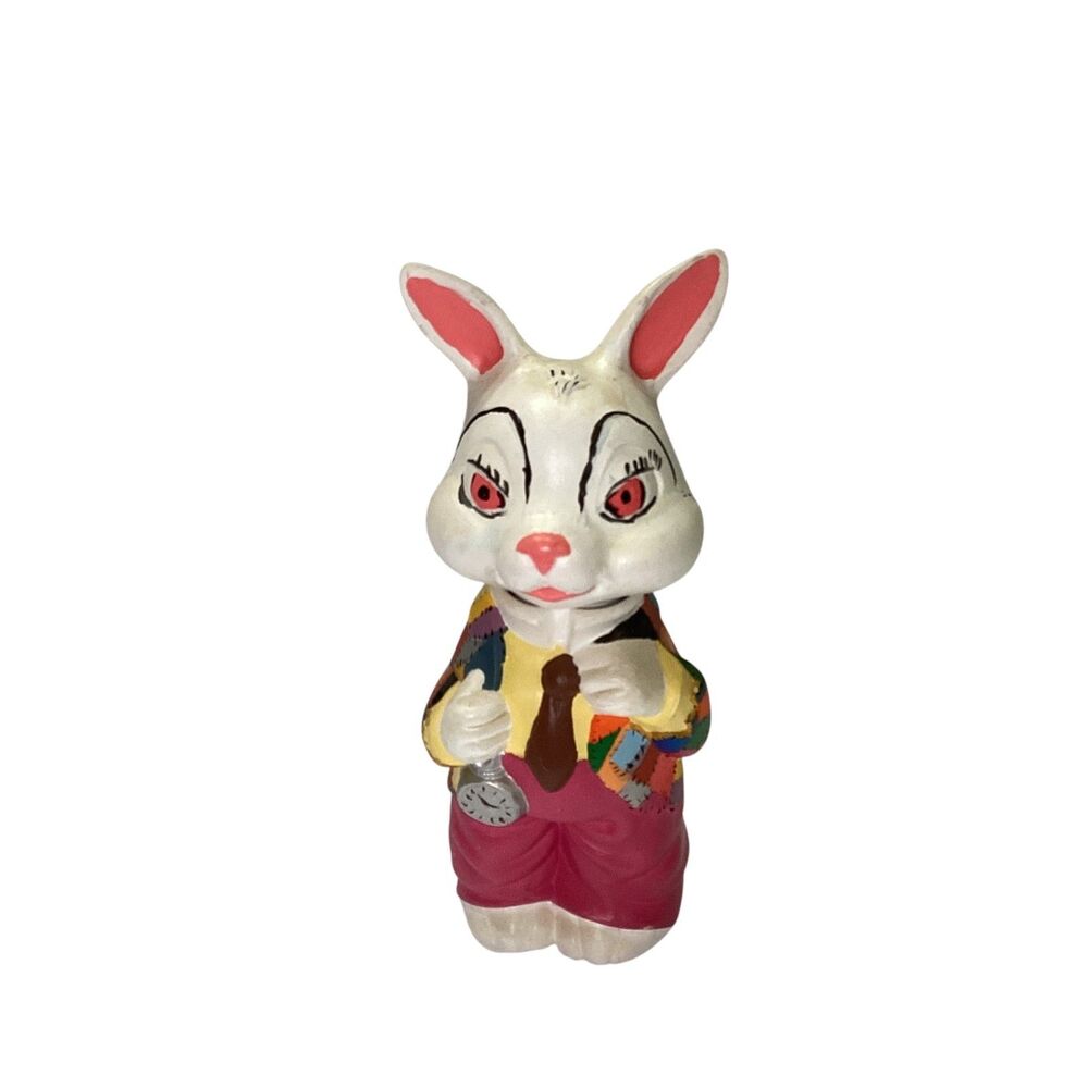 !970's Hand painted Easter Bunny Covered Candy Dishes Patch Work Jacket